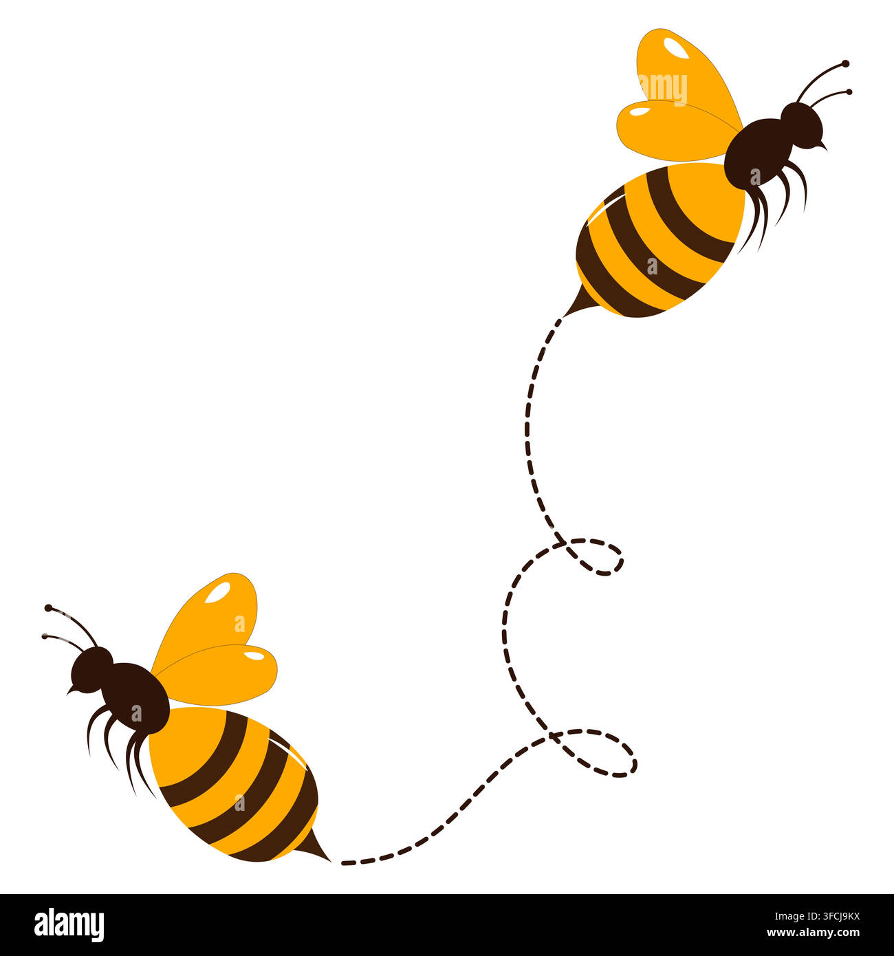 Cute Flying Bee with Dotted Trail Line Stock Vector