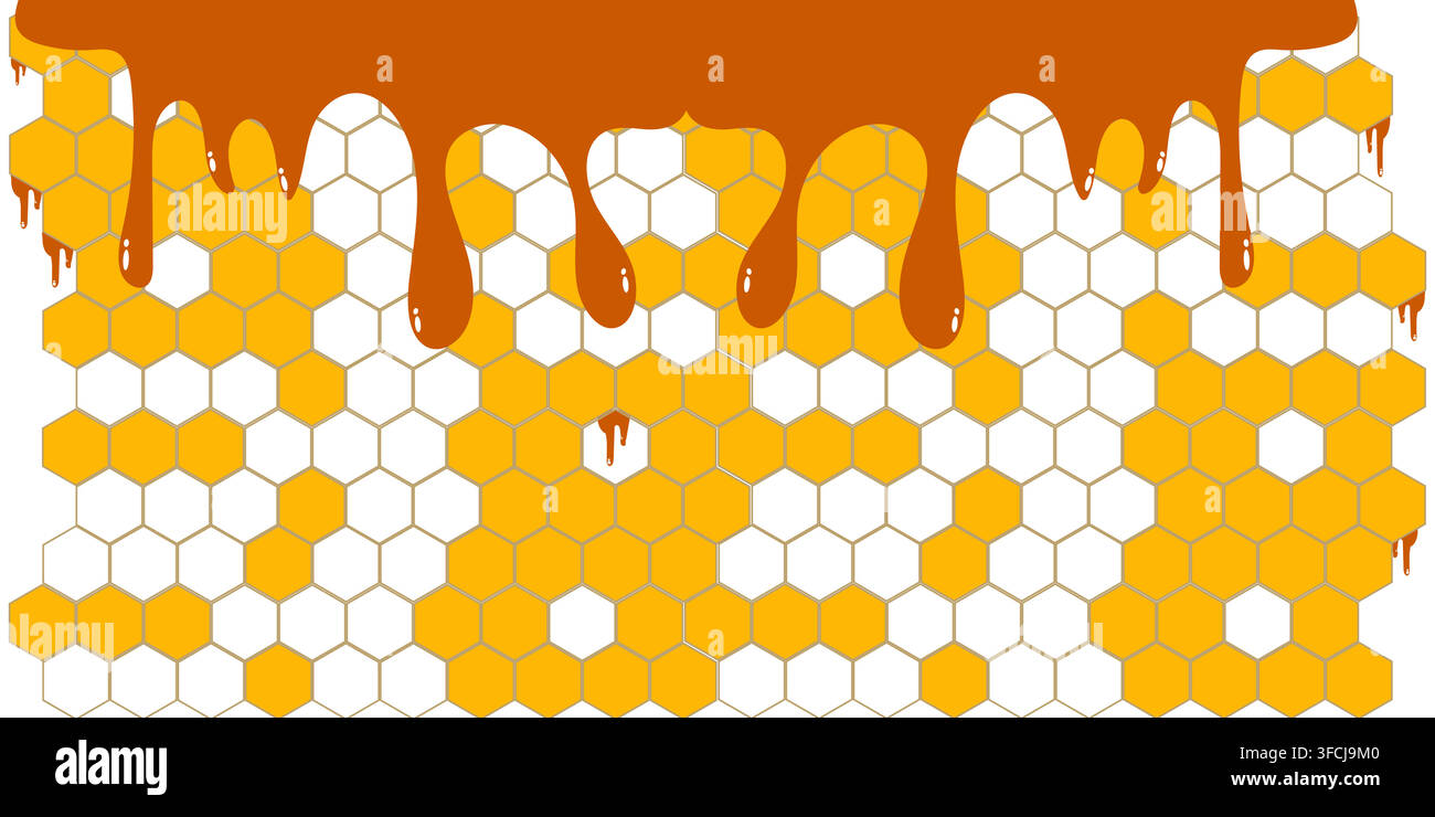 Honey Drip With Honeycomb Hexagon Background Stock Vector