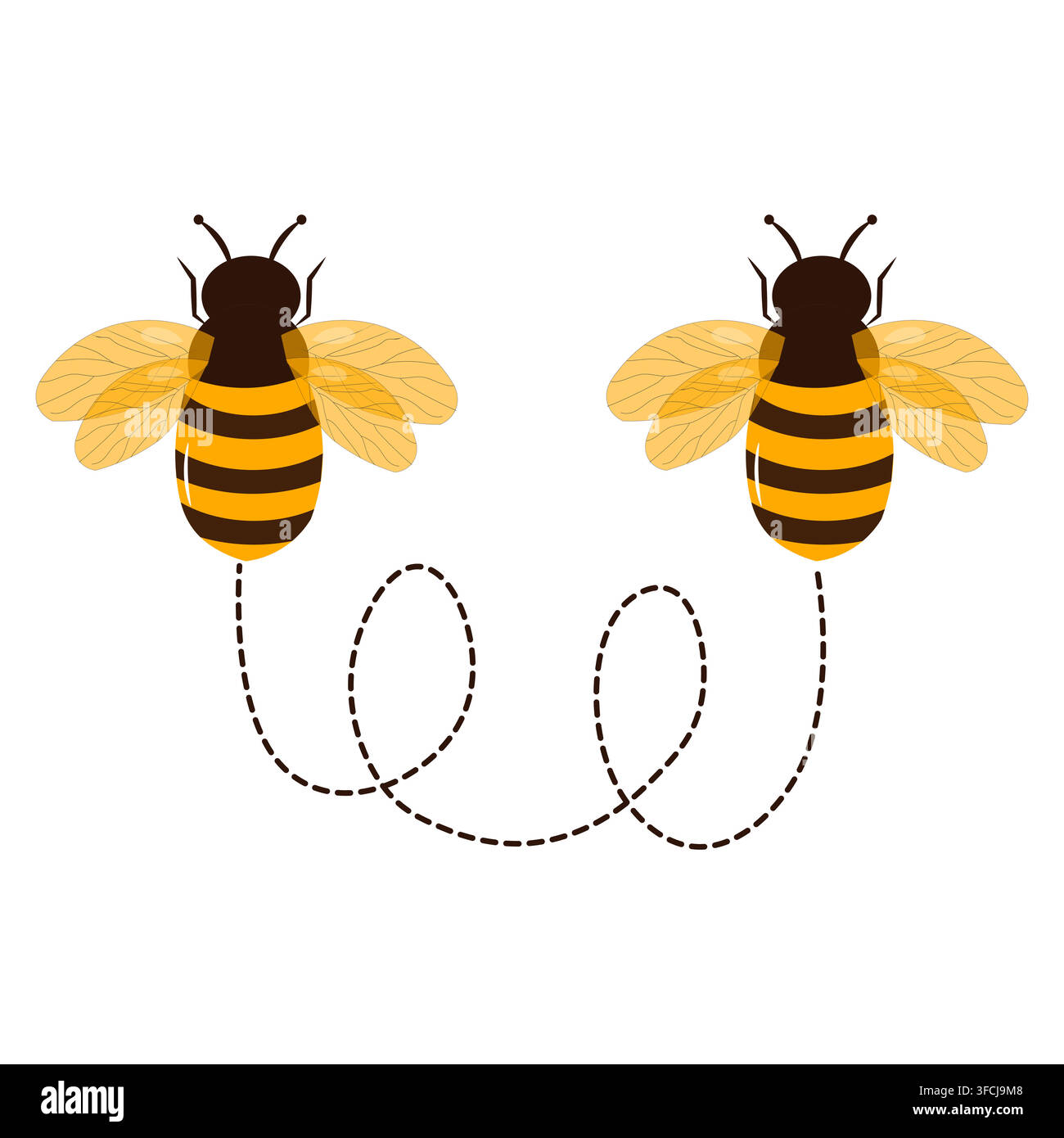 Cute Flying Bee with Dotted Trail Line Stock Vector