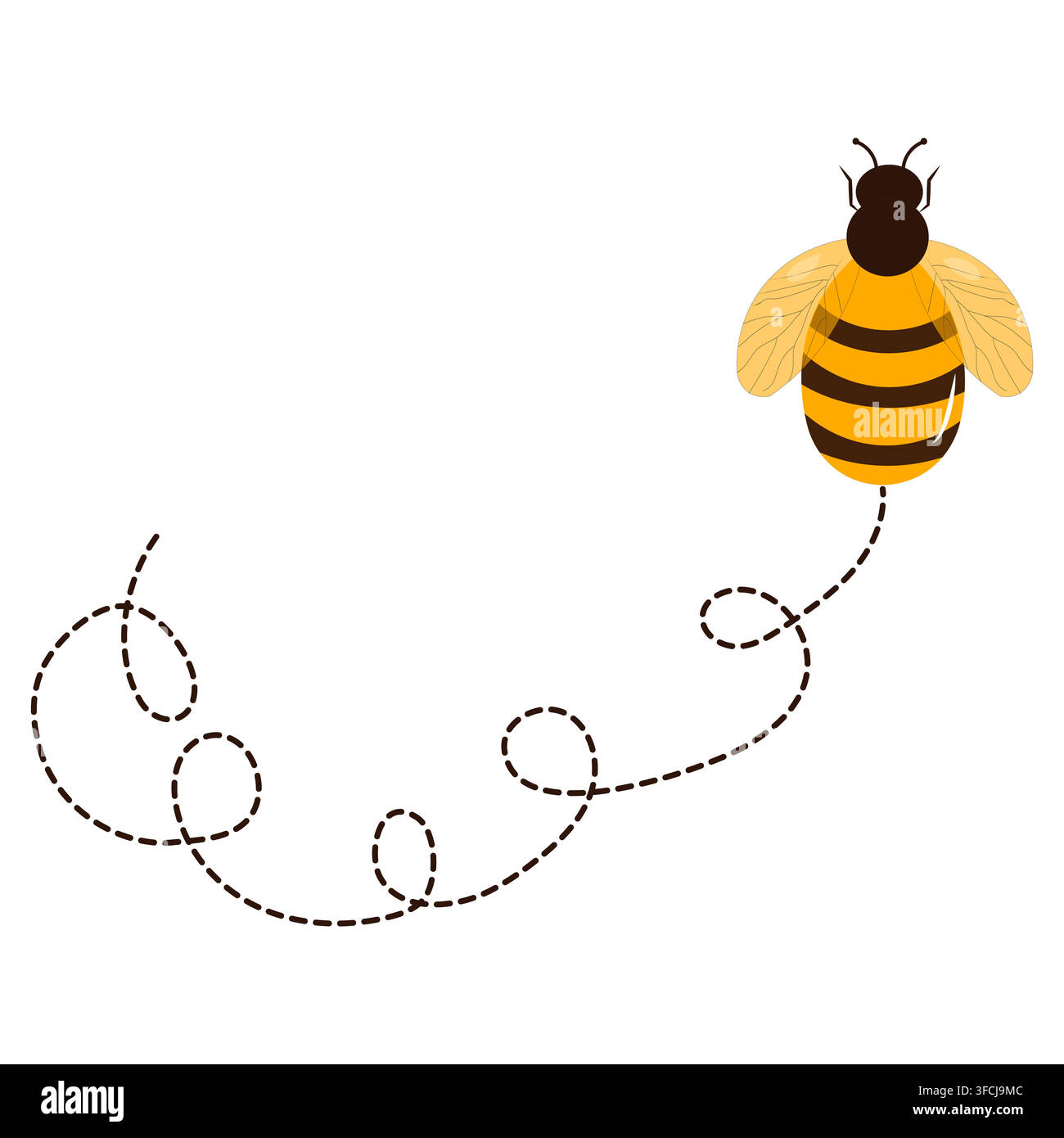 Cute Flying Bee with Dotted Trail Line Stock Vector