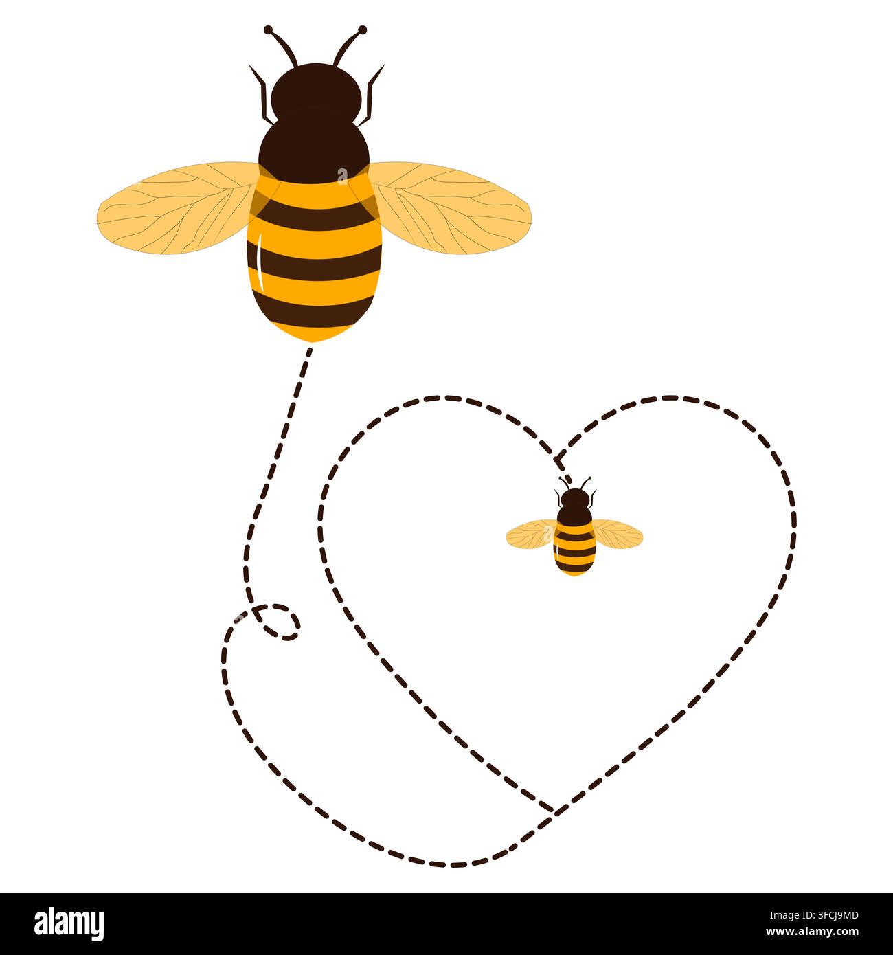 Cute Flying Bee with Dotted Trail Line Stock Vector