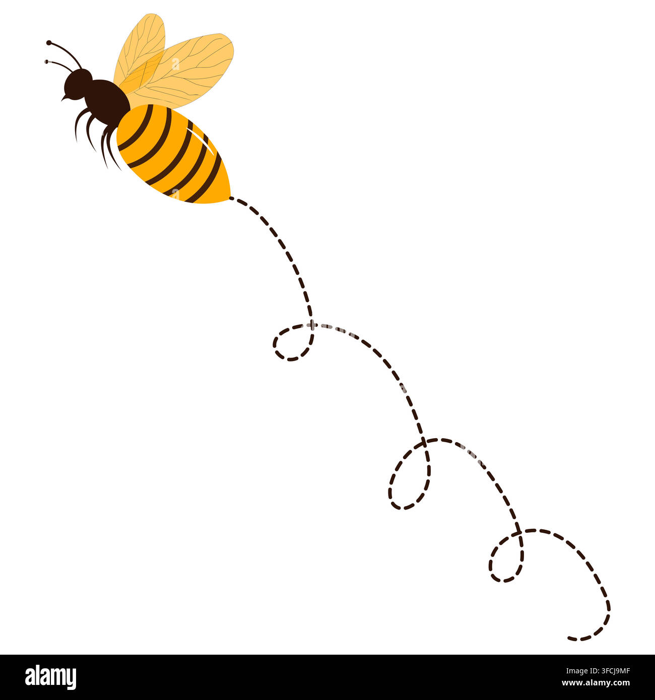 Cute Flying Bee with Dotted Trail Line Stock Vector