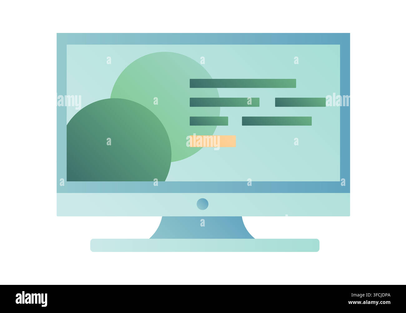 Monitor Website. Promo page of the site on the screen. Slide with content on Desktop. Computer, technology. Monoblock. Gradient Color image. Isolated Stock Vector