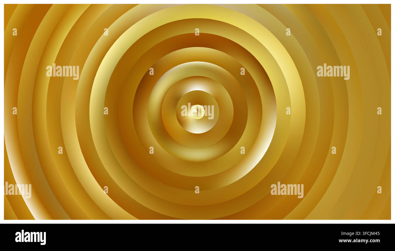 Gold concentric circles. Smooth metallic ripple background. Stock Vector