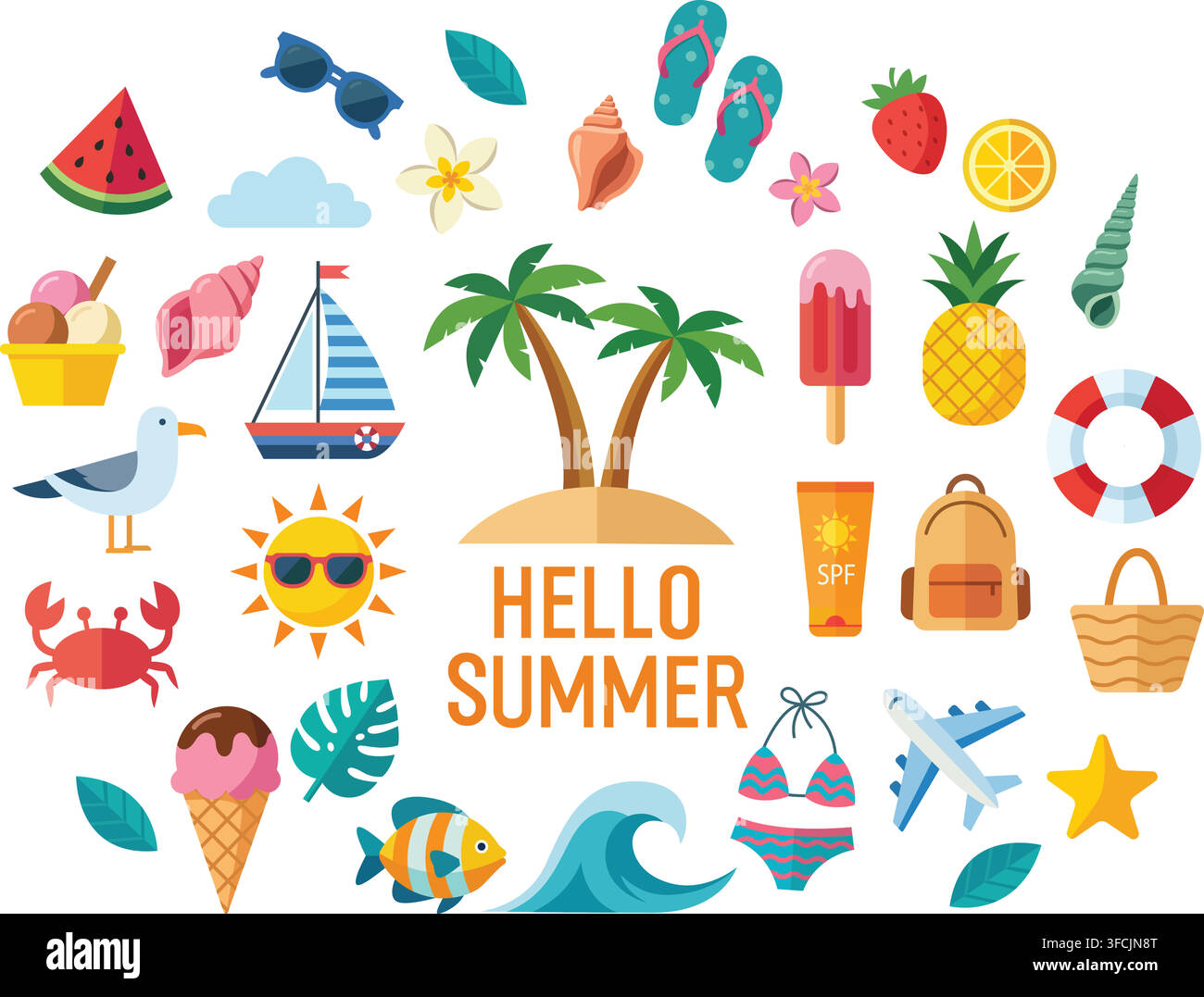 Summer set collection. Beach vector illustration Stock Vector