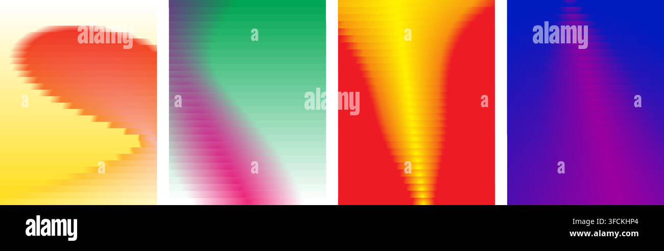Set of four vertical banners featuring vibrant abstract gradients with smooth flowing color transitions Stock Vector