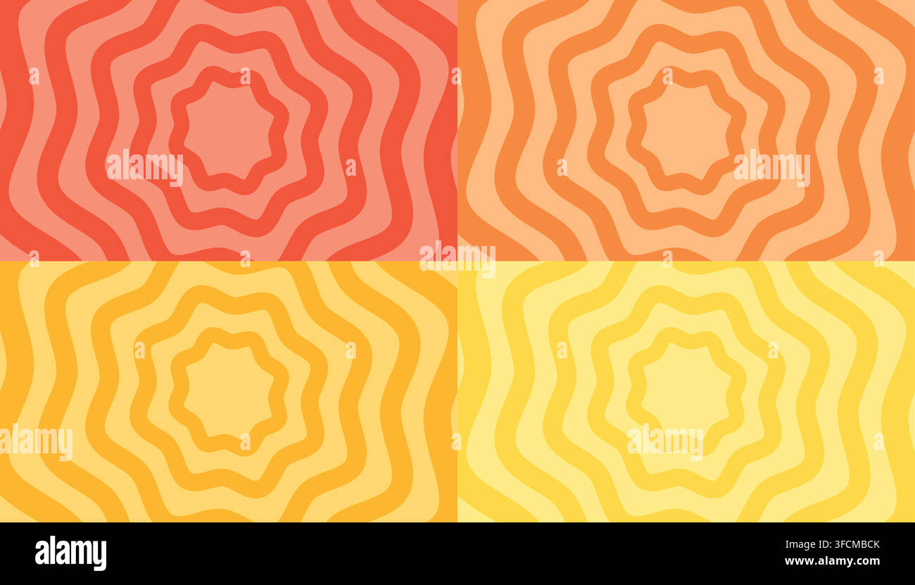 Abstract Symmetrical Pattern with Colorful Wavy Concentric Designs in Warm Gradient Tones Stock Vector