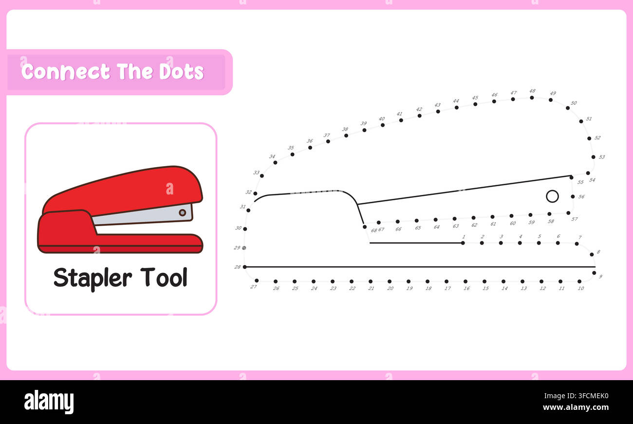 Connect The Dots Stapler Tool. Dot To Dot Educational Game. Vector Illustration Stock Vector