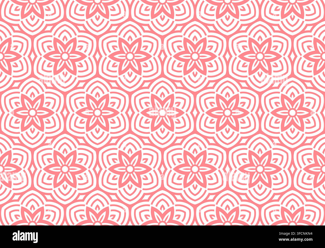Flower geometric pattern. Seamless vector background. White and pink ornament Stock Vector