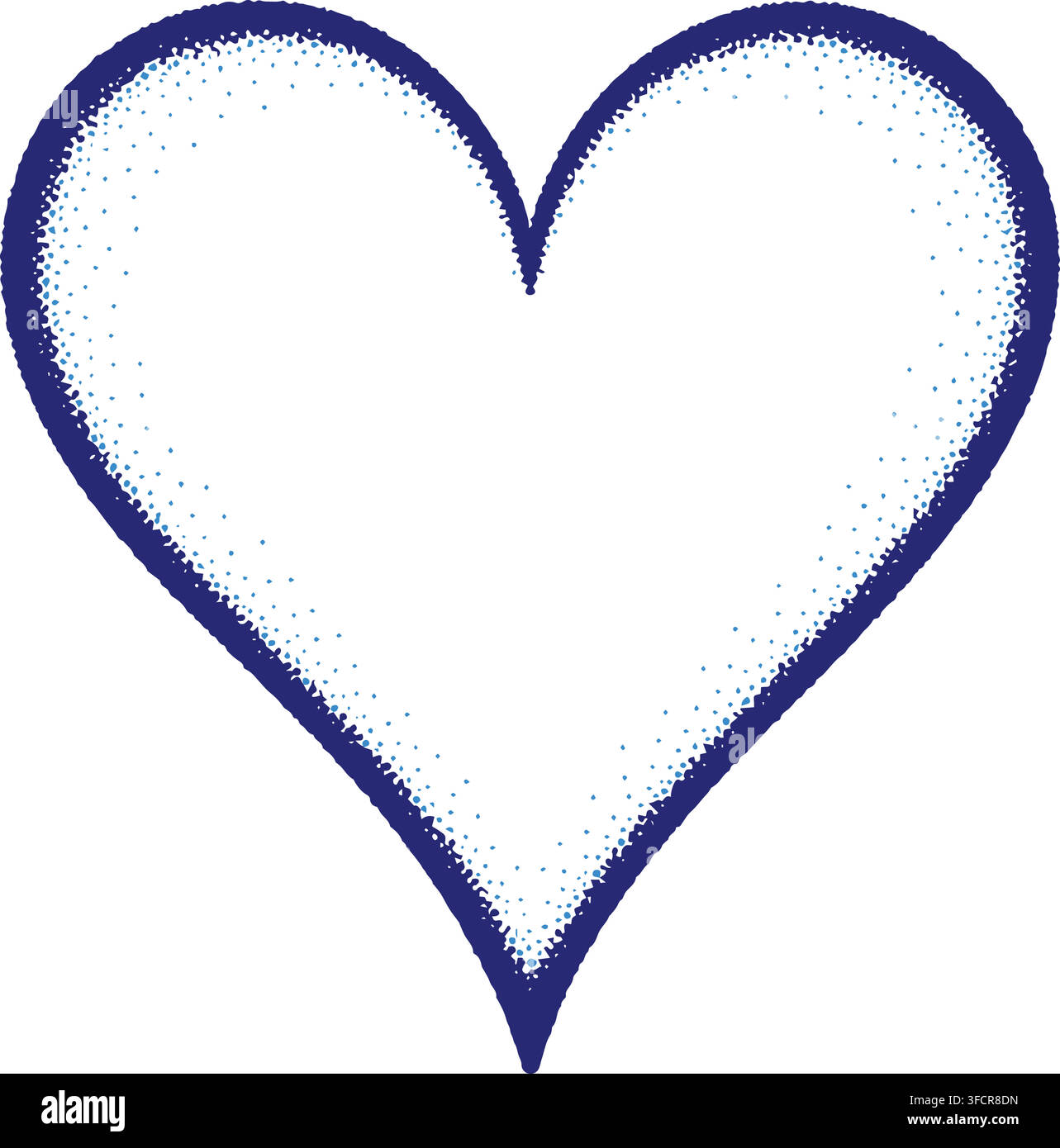 Stippled dark blue heart shape vector design element with textured inner border on a transparent background. Stock Vector