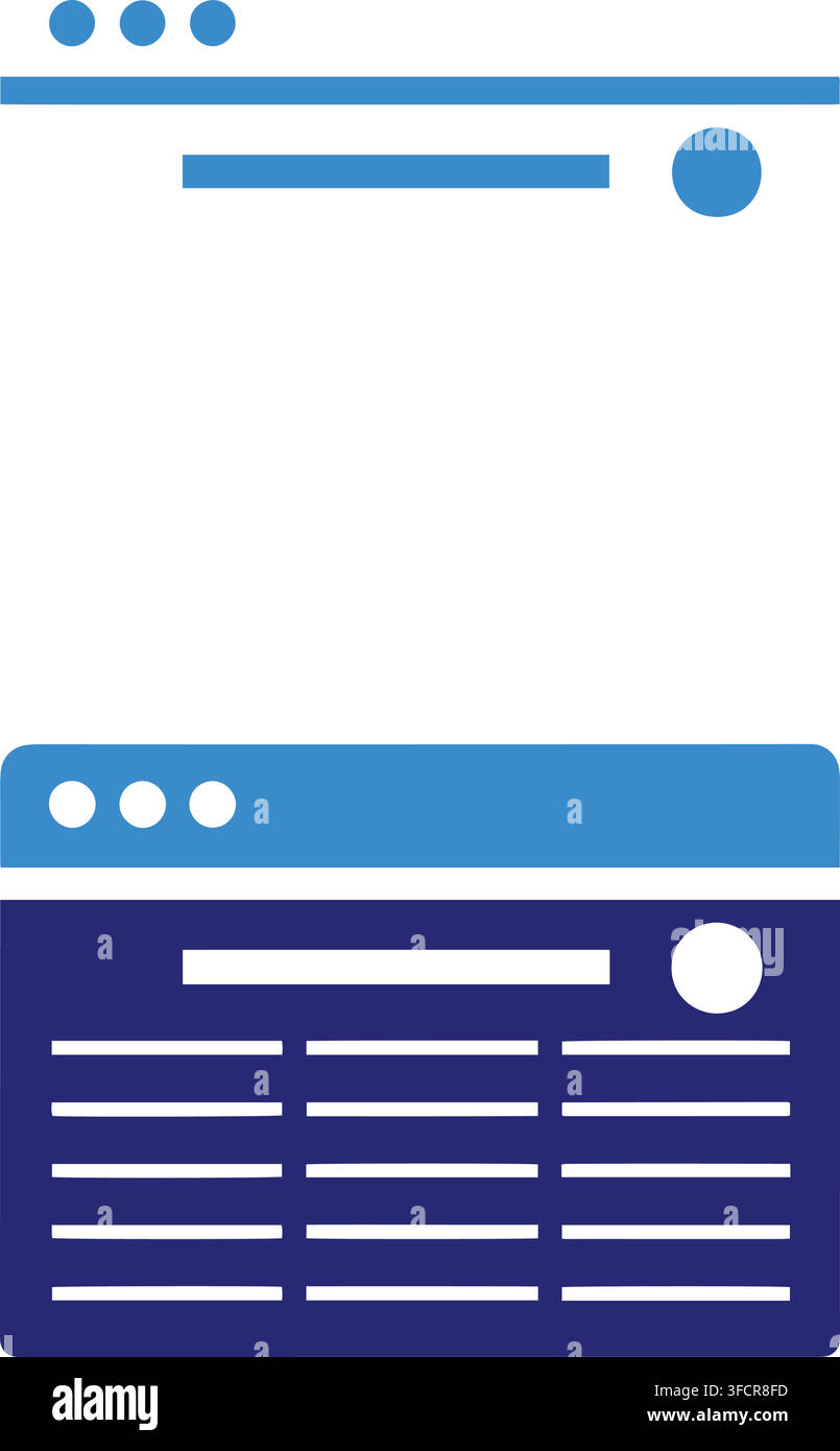 Website layout template with navigation and content blocks in blue and dark blue. Stock Vector