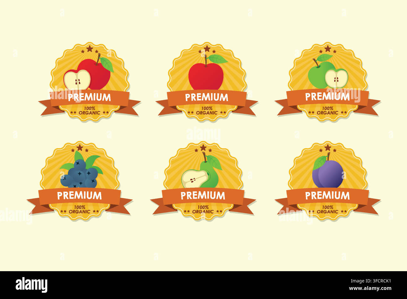 Premium Apple Fruit Label Collection With Ribbons Stock Vector
