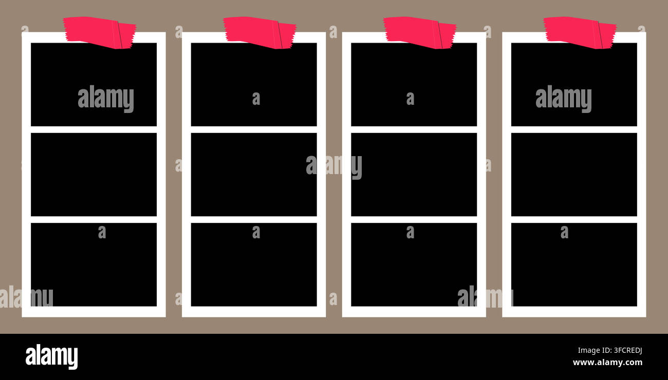 White Blank Paper Memo Notes Set with Black Tape Stock Vector