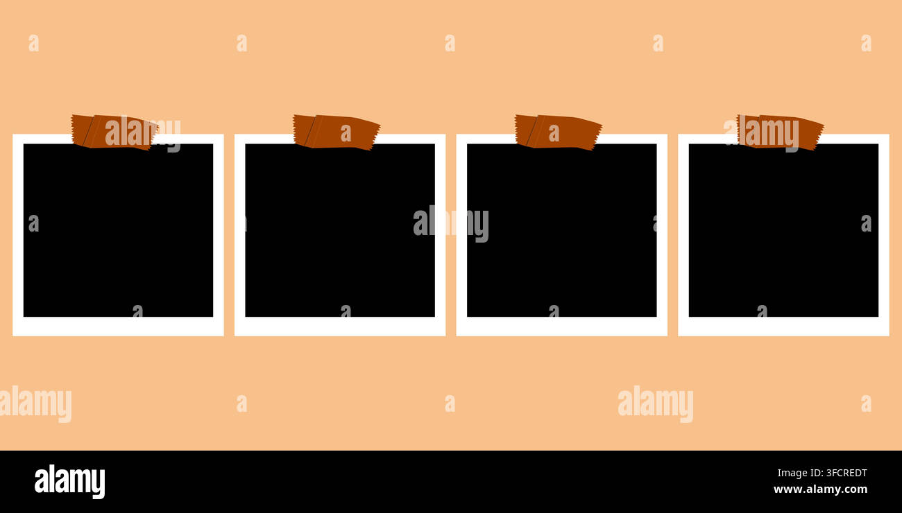 White Blank Paper Memo Notes Set with Black Tape Stock Vector