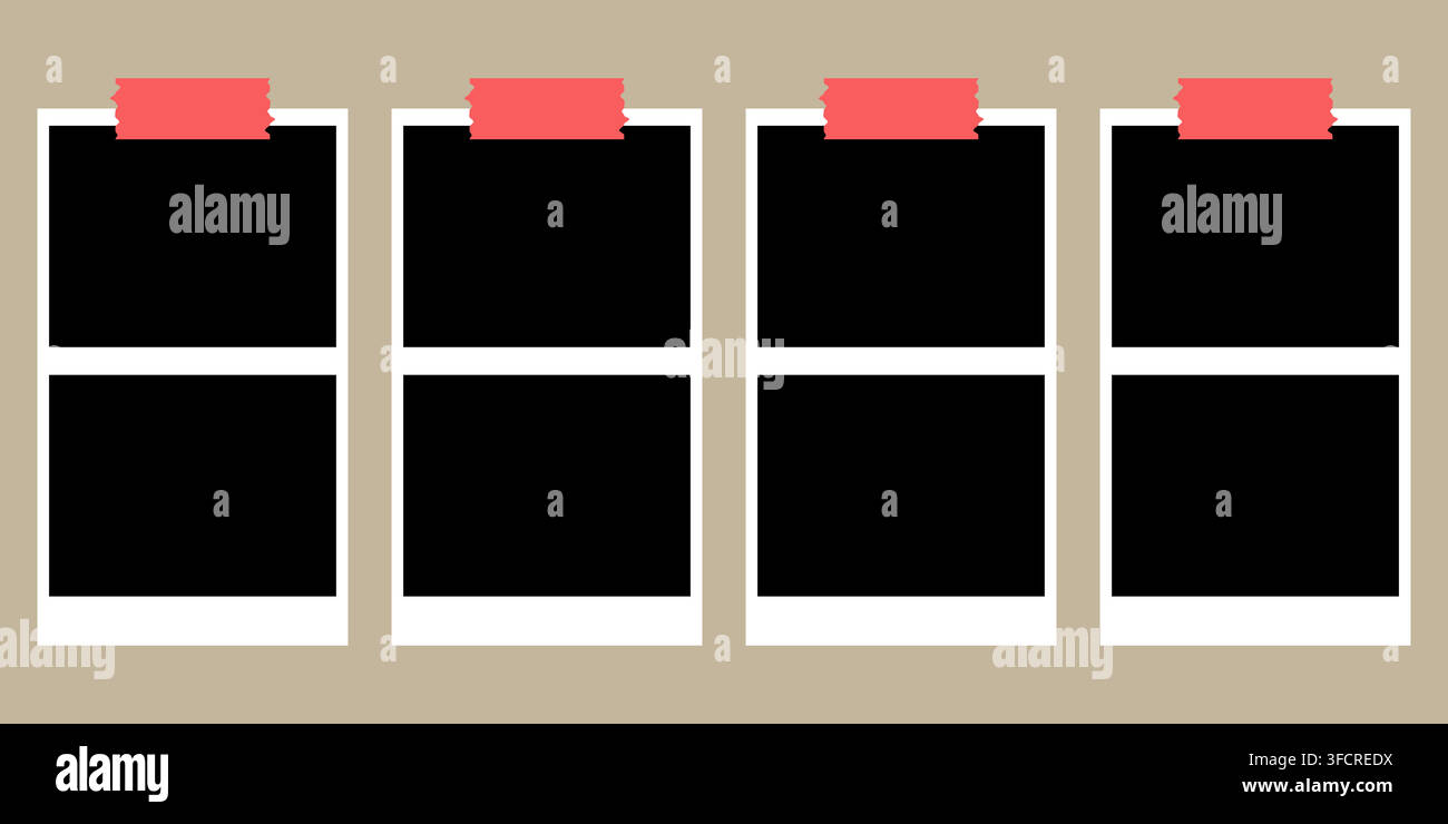 White Blank Paper Memo Notes Set with Black Tape Stock Vector