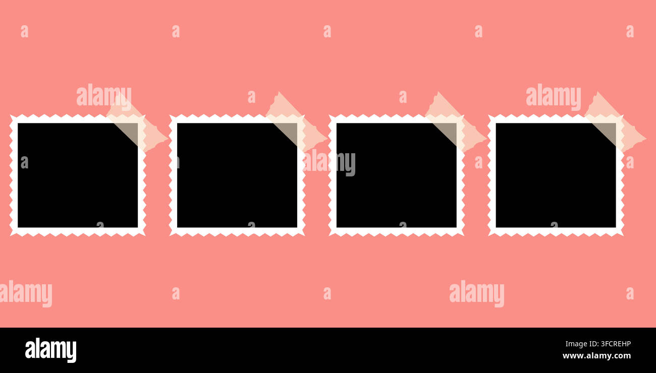 White Blank Paper Memo Notes Set with Black Tape Stock Vector