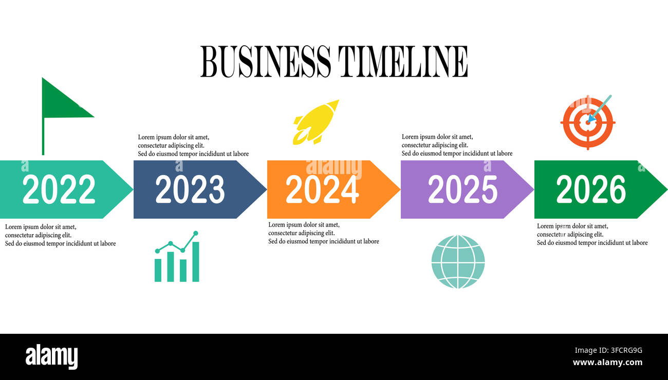 Business Timeline Infographic Template with Arrow Steps Vector Layout Stock Vector