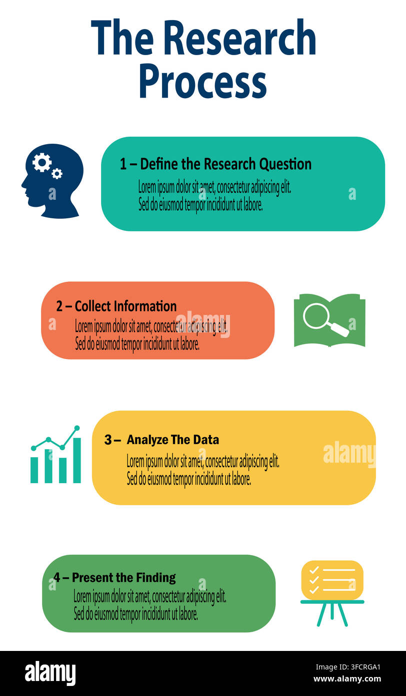 The Research Process Infographic Template with Step Icons Vector Illustration Stock Vector