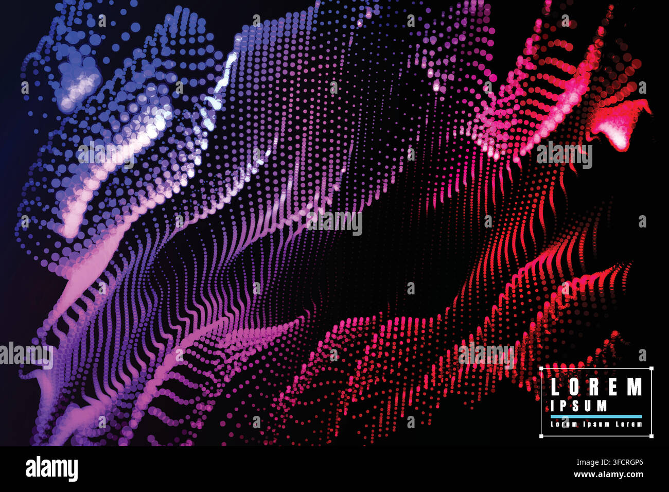 Abstract flowing magenta, pink, and white dot waves on dark background, symbolizing motion, energy, and modern digital visualization for technology Stock Vector