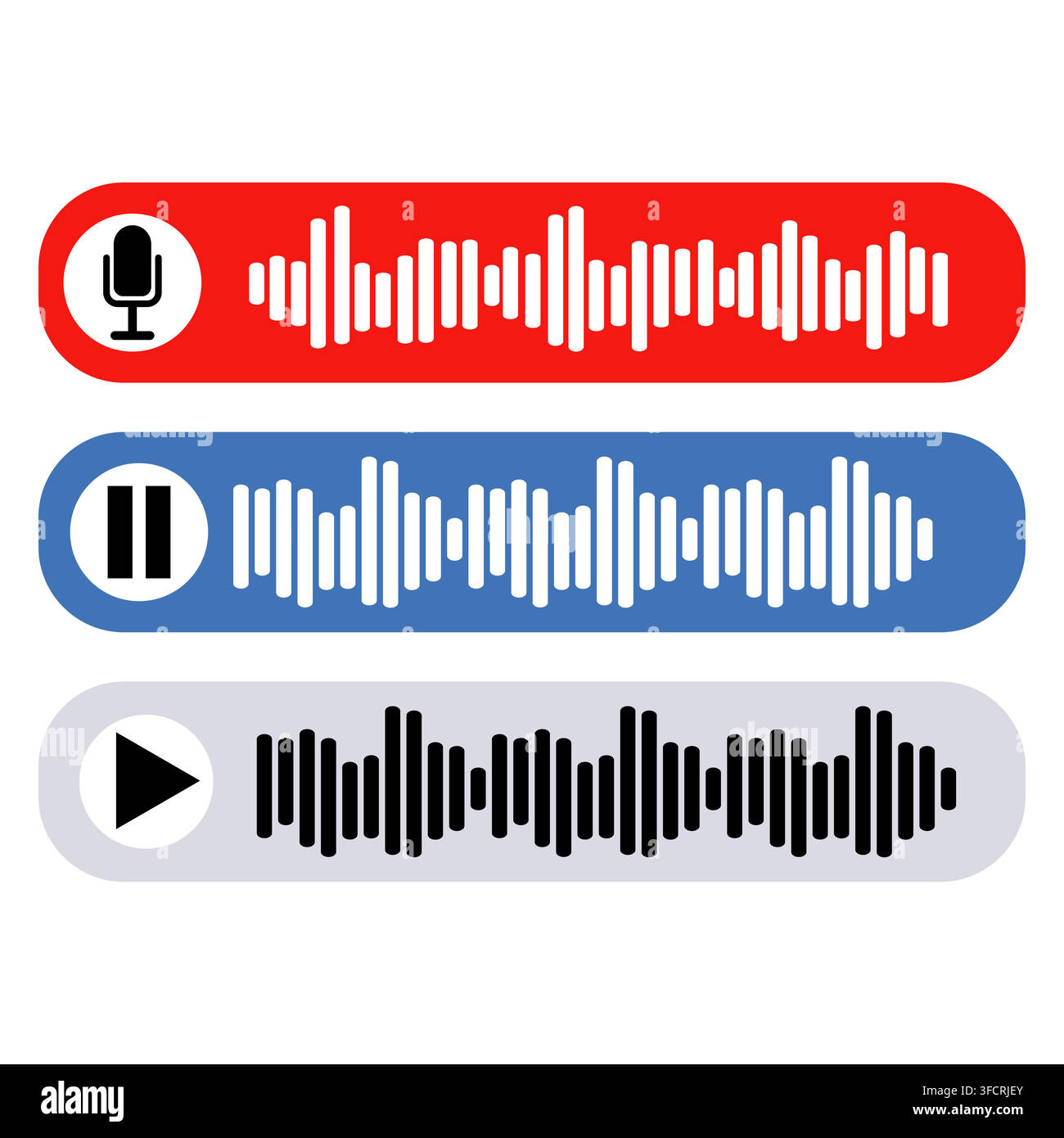 Voice note player UI design layout with microphone and pause button Stock Vector