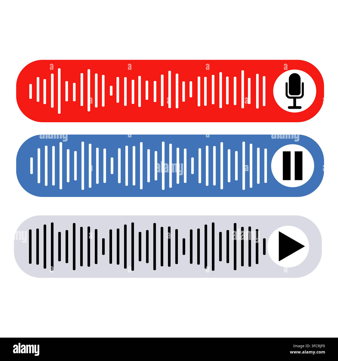 Voice note player UI design layout with microphone and pause button Stock Vector