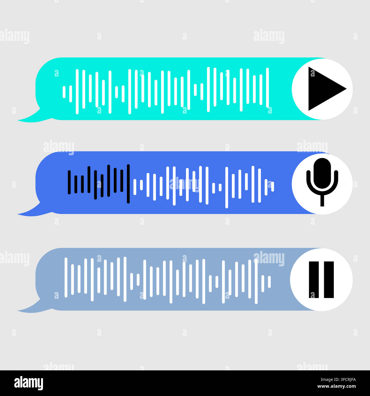Voice note player UI design layout with microphone and pause button Stock Vector