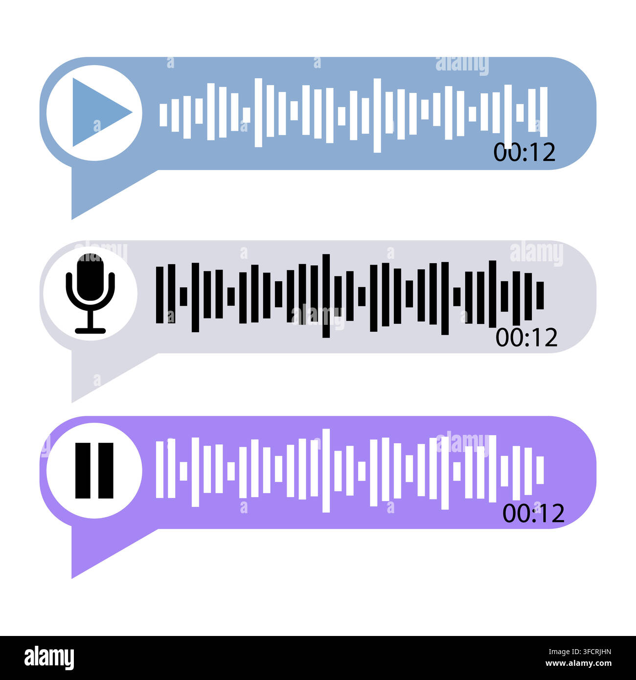 Voice note player UI design layout with microphone and pause button Stock Vector