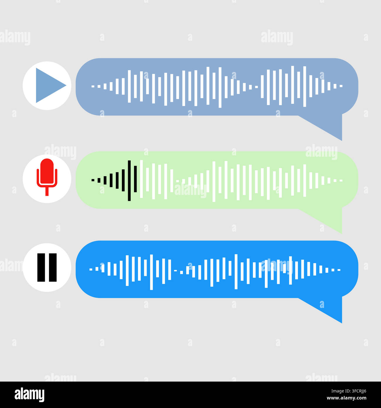 Voice note player UI design layout with microphone and pause button Stock Vector