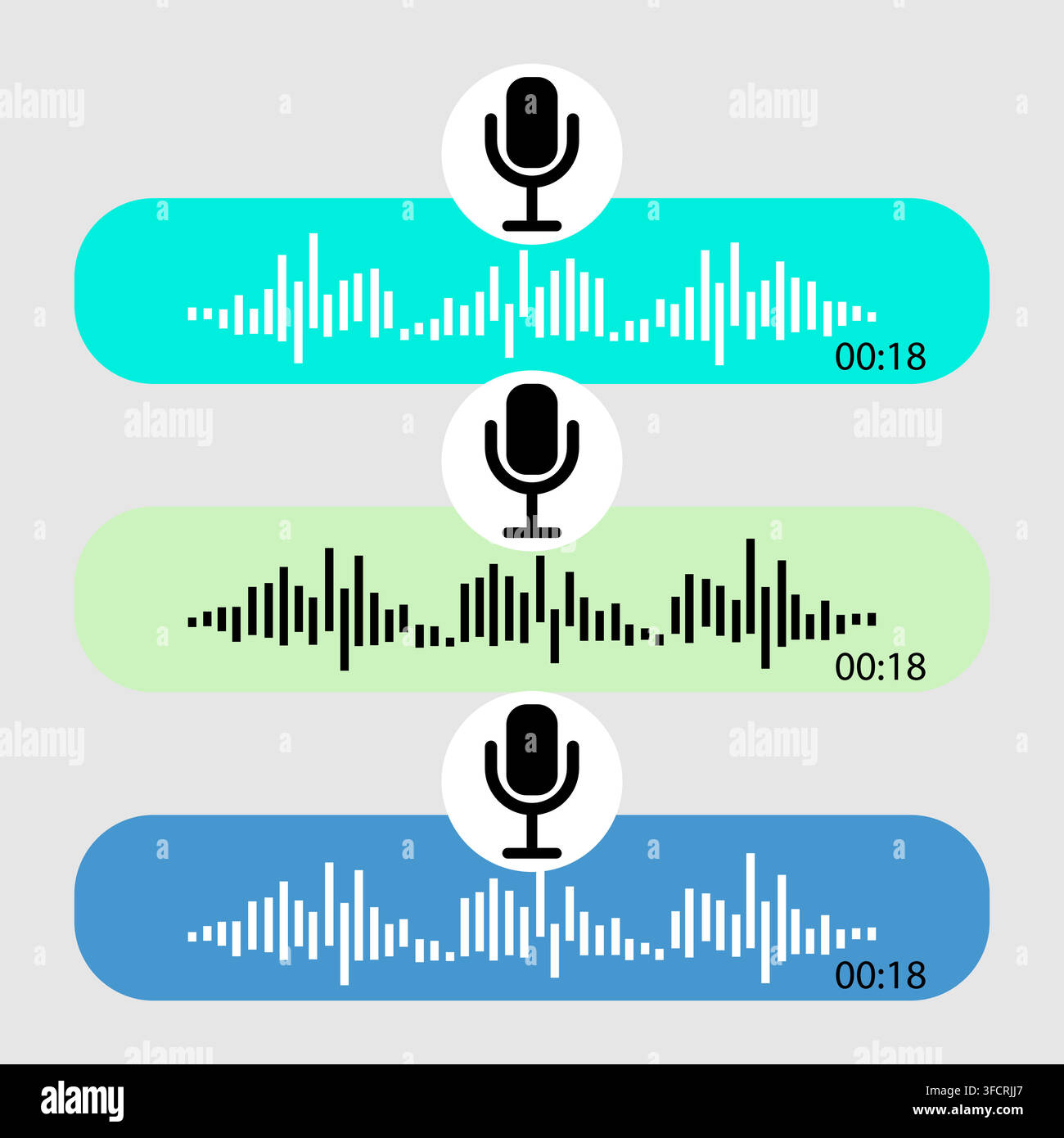 Voice note player UI design layout with microphone and pause button Stock Vector