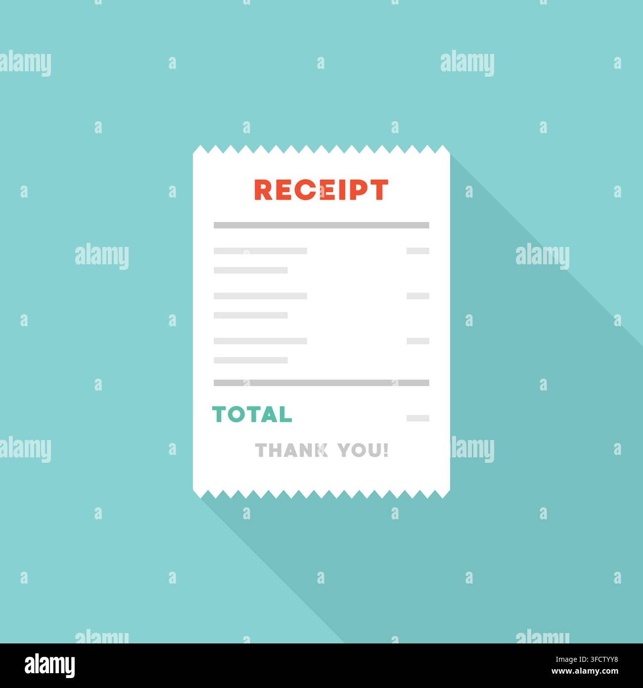 Minimalist Receipt with Shadow Effect on Teal Background Vector Illustration Stock Vector