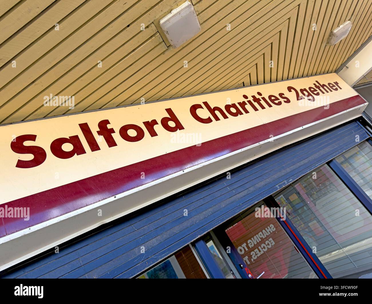 Salford Charities 2gether shop in Eccles town centre, Greater Manchester. Stock Photo