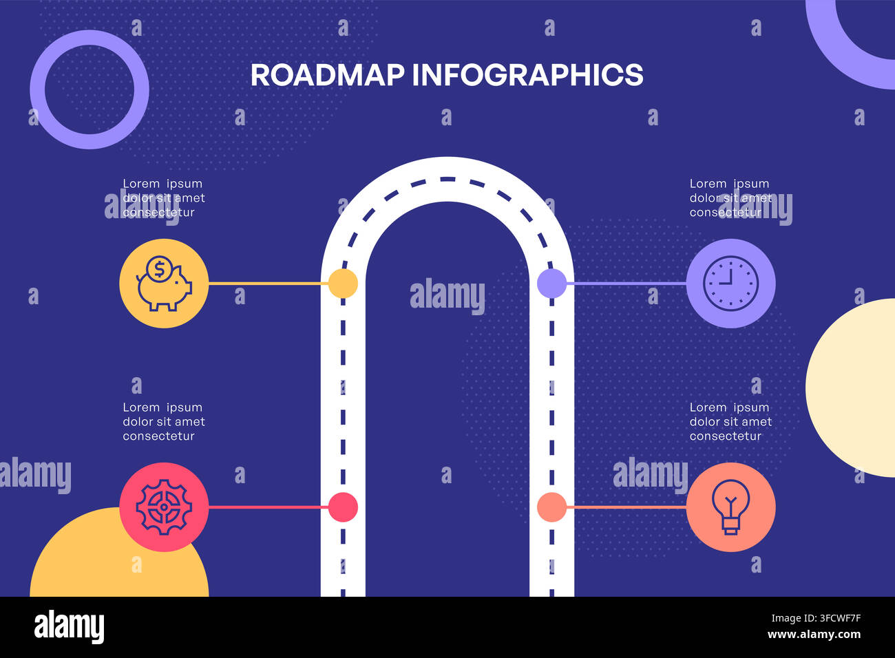 Project Timeline Roadmap Infographic with Circular Milestone Points Vector Illustration Stock Vector