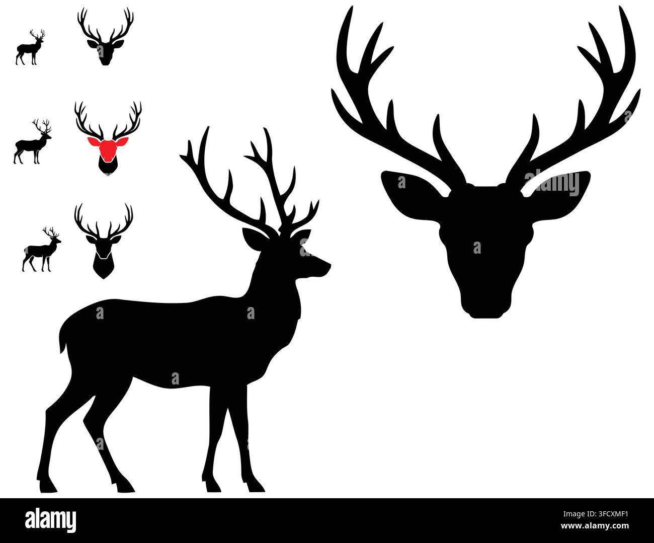 Stag deer silhouette and antler head vector graphics Stock Vector