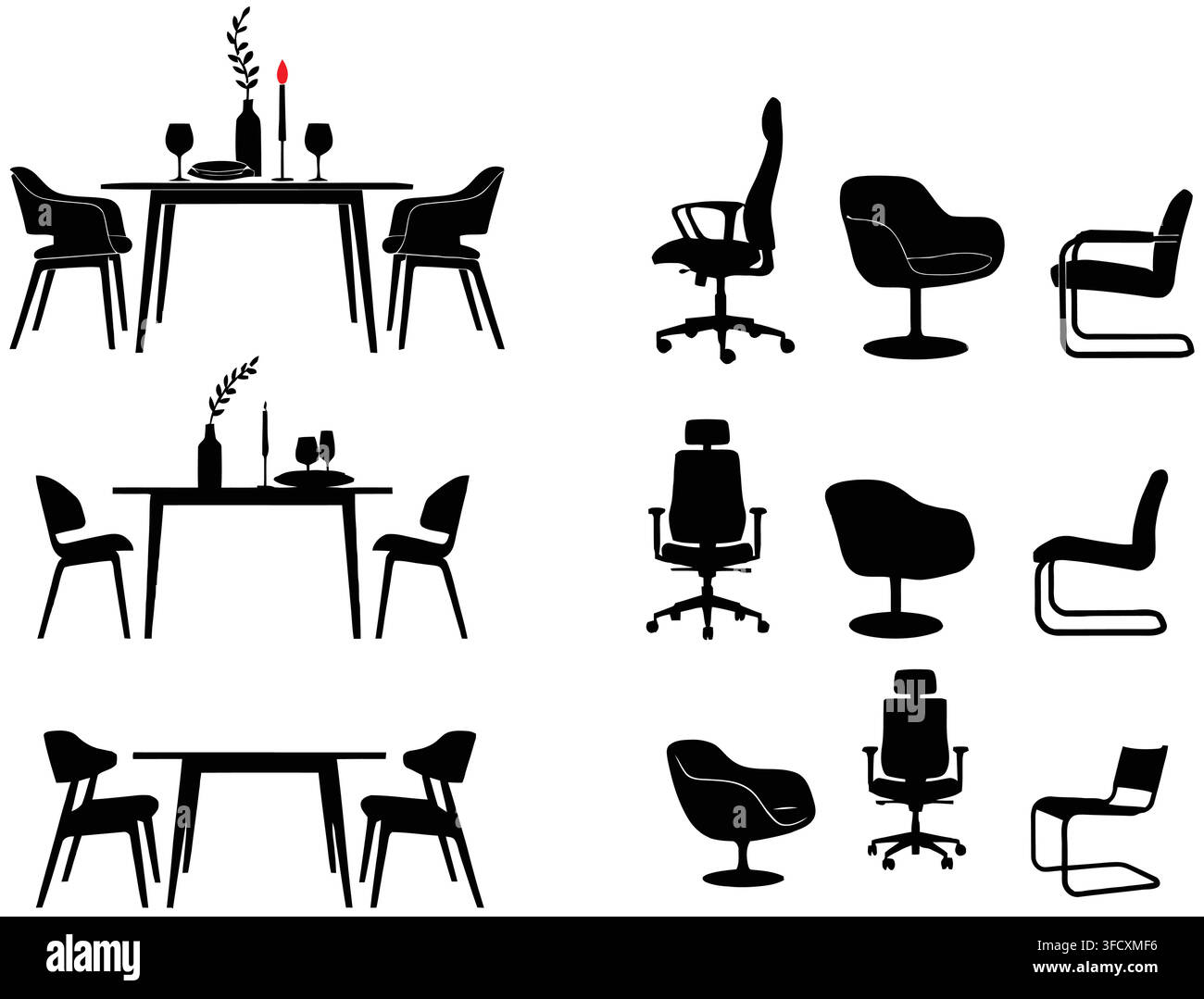Dining table and office chair silhouette vector graphic Stock Vector