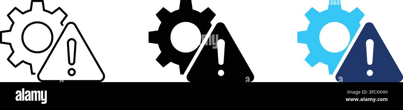 Gear icon with warning triangle symbol, system error and technical failure concept Stock Vector