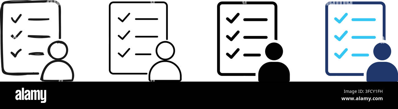 Checklist icon with user symbol, survey task management and evaluation concept Stock Vector