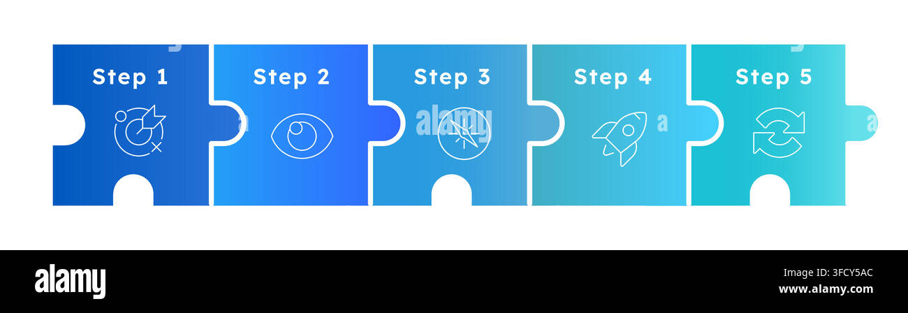 Connected puzzle pieces infographic 5 steps Stock Vector