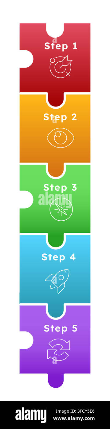Vertical interlocking puzzle pieces infographic 5 steps Stock Vector