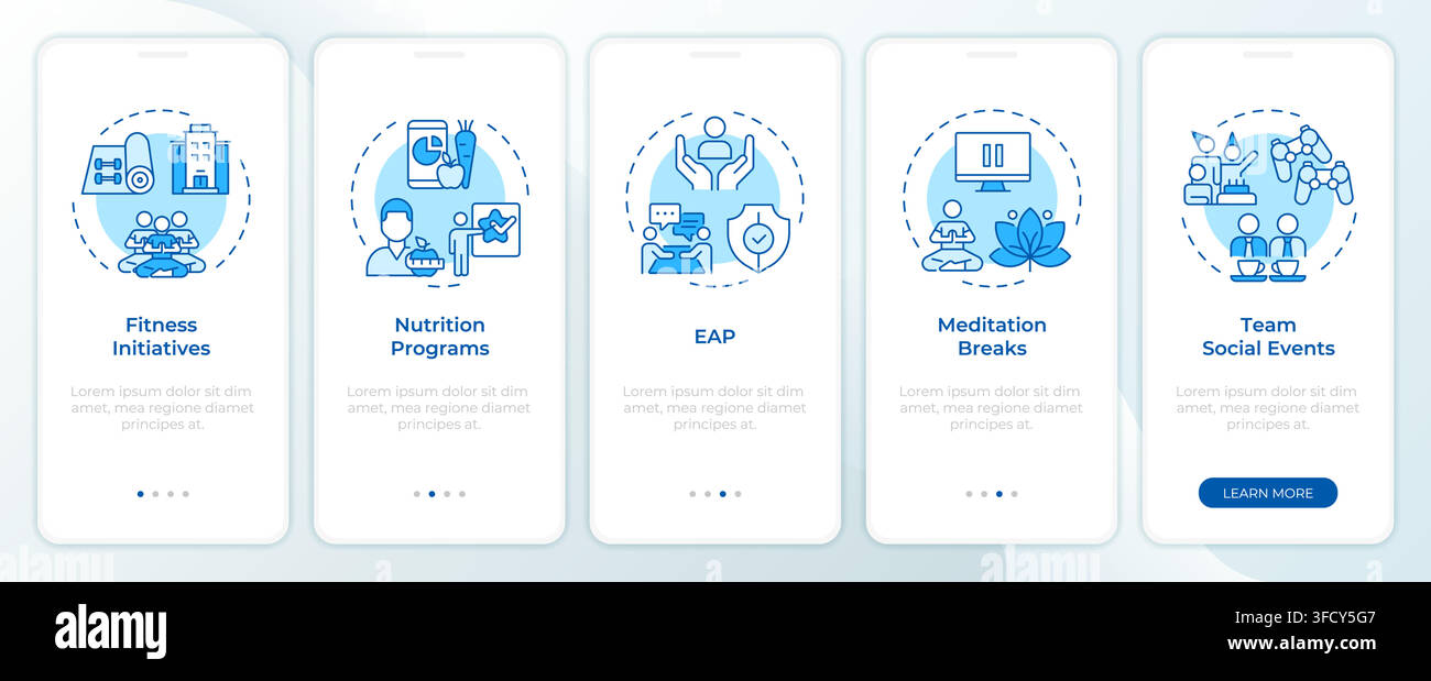 Workplace wellness program onboarding mobile app screen Stock Vector