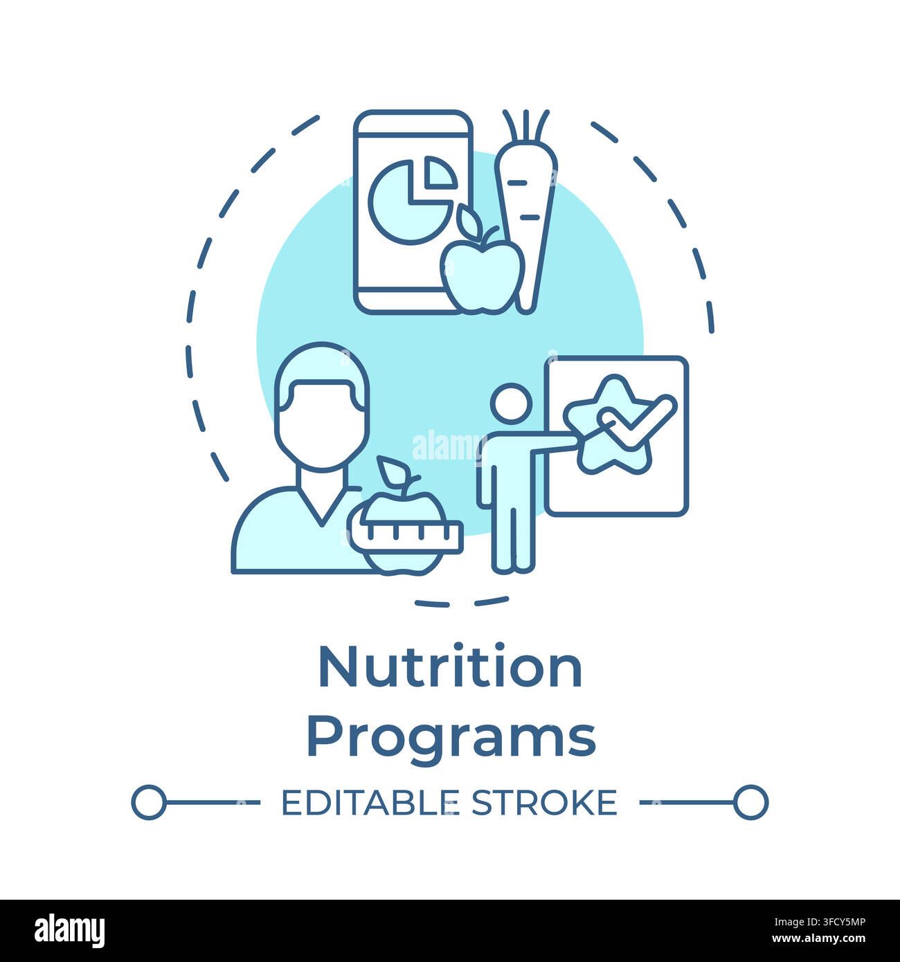 Nutrition programs monochrome blue concept icon Stock Vector