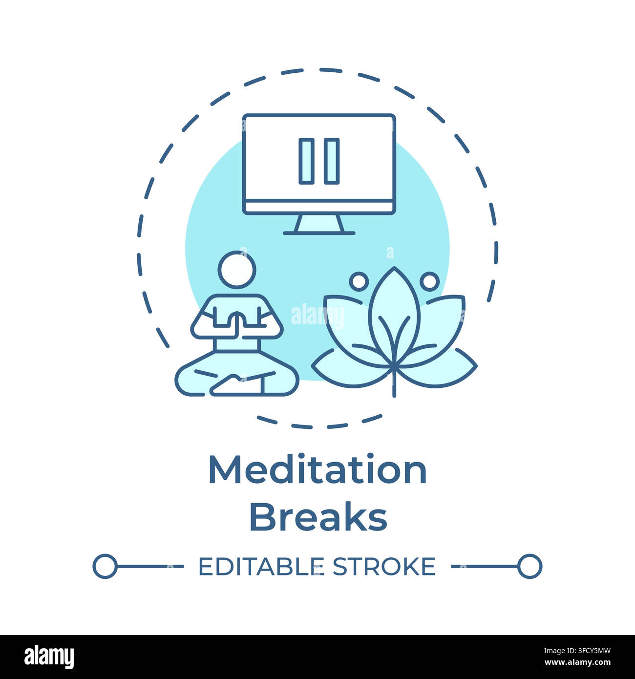 Meditation breaks monochrome blue concept icon Stock Vector