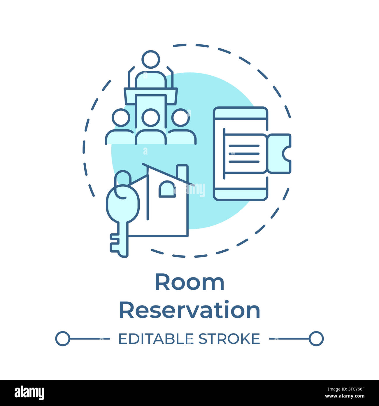 Room reservation monochrome blue concept icon Stock Vector