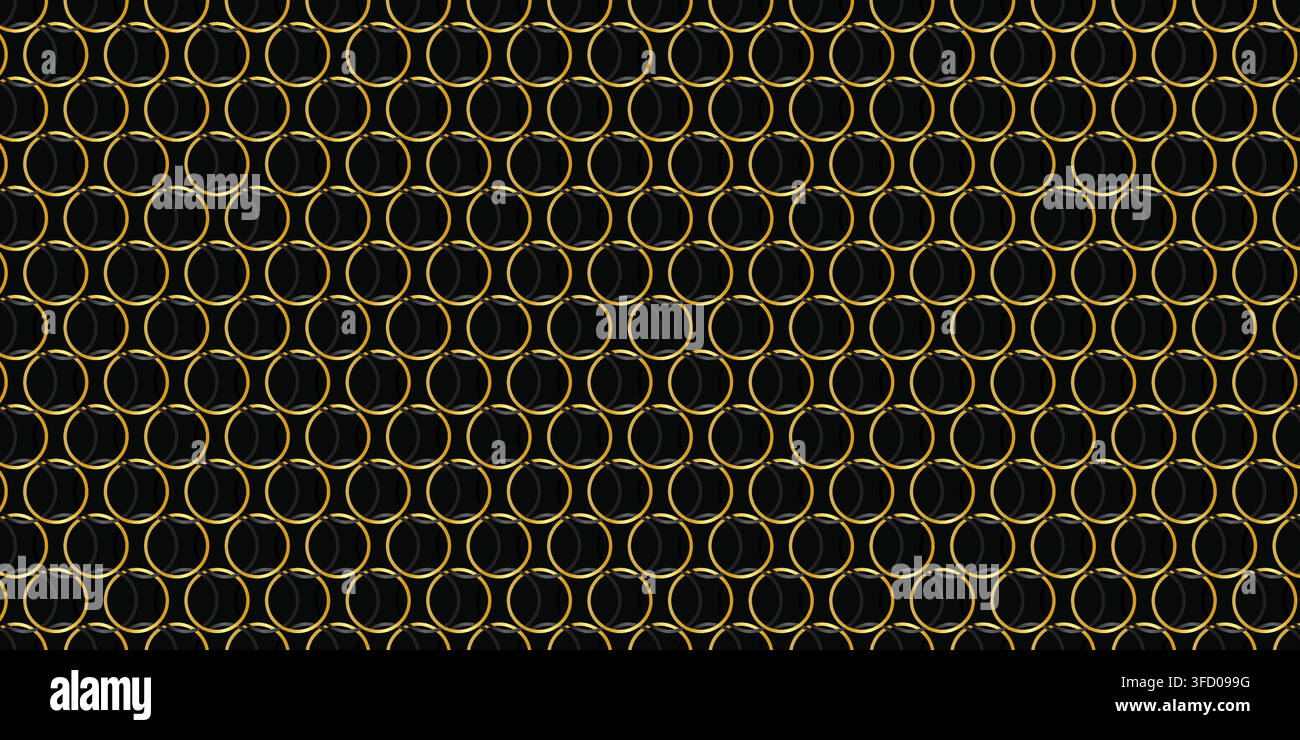 Luxury Black Background with Seamless Gold Circle Chain Pattern Stock Vector