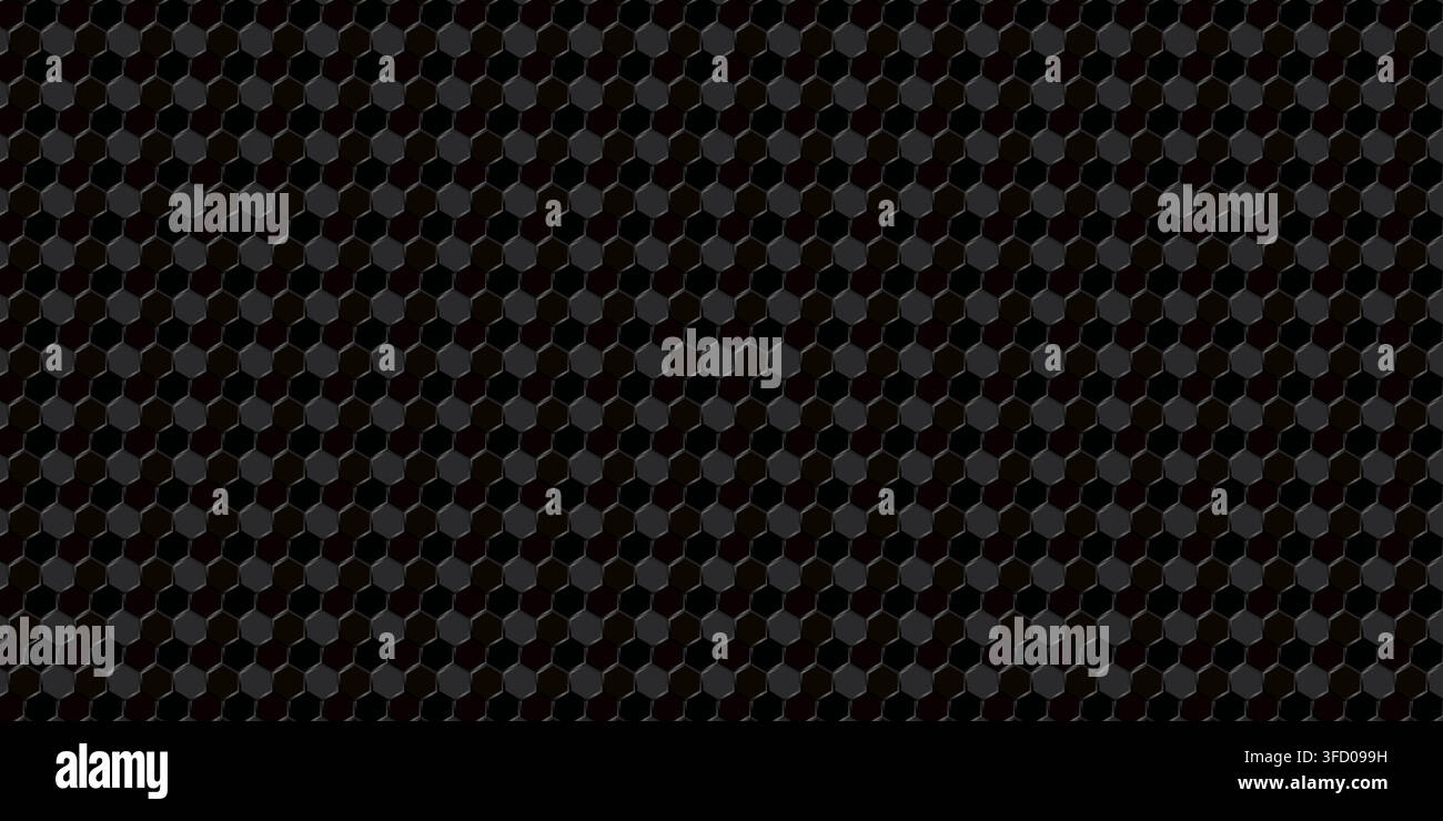 Black Hexagon Grid Background with Metallic Grey Lines Stock Vector