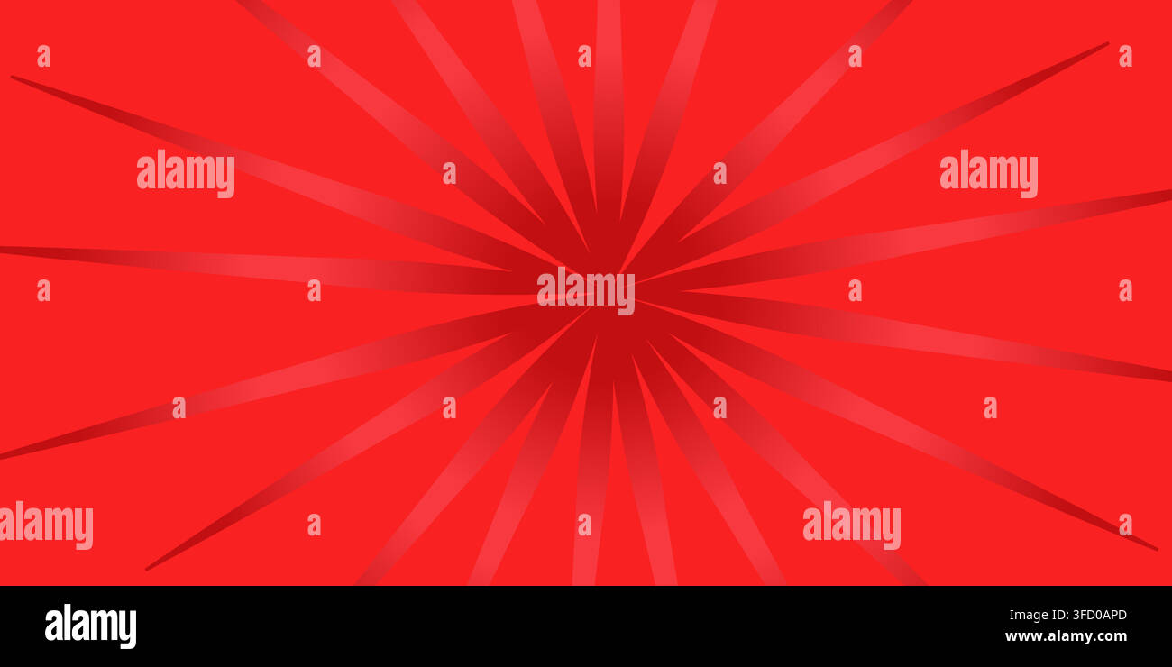 Red Sunburst Background with Radial Rays Comic Pattern Stock Vector