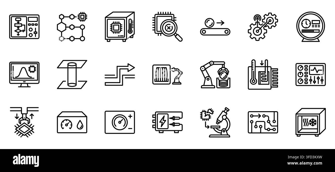 Microchip production line technology semiconductor icon set vector illustration Stock Vector