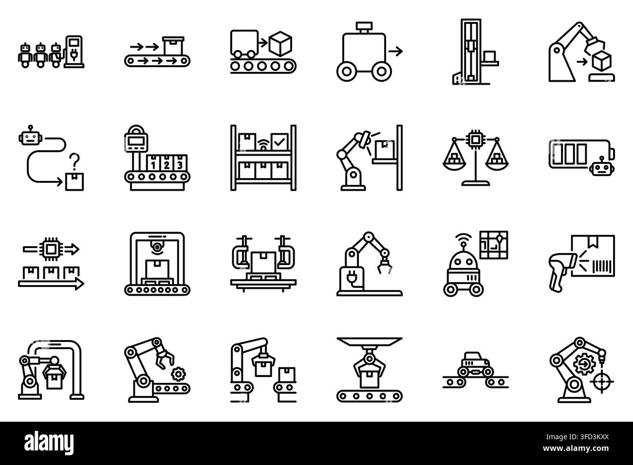 Robotic warehouse automation logistics line icon set vector illustration Stock Vector