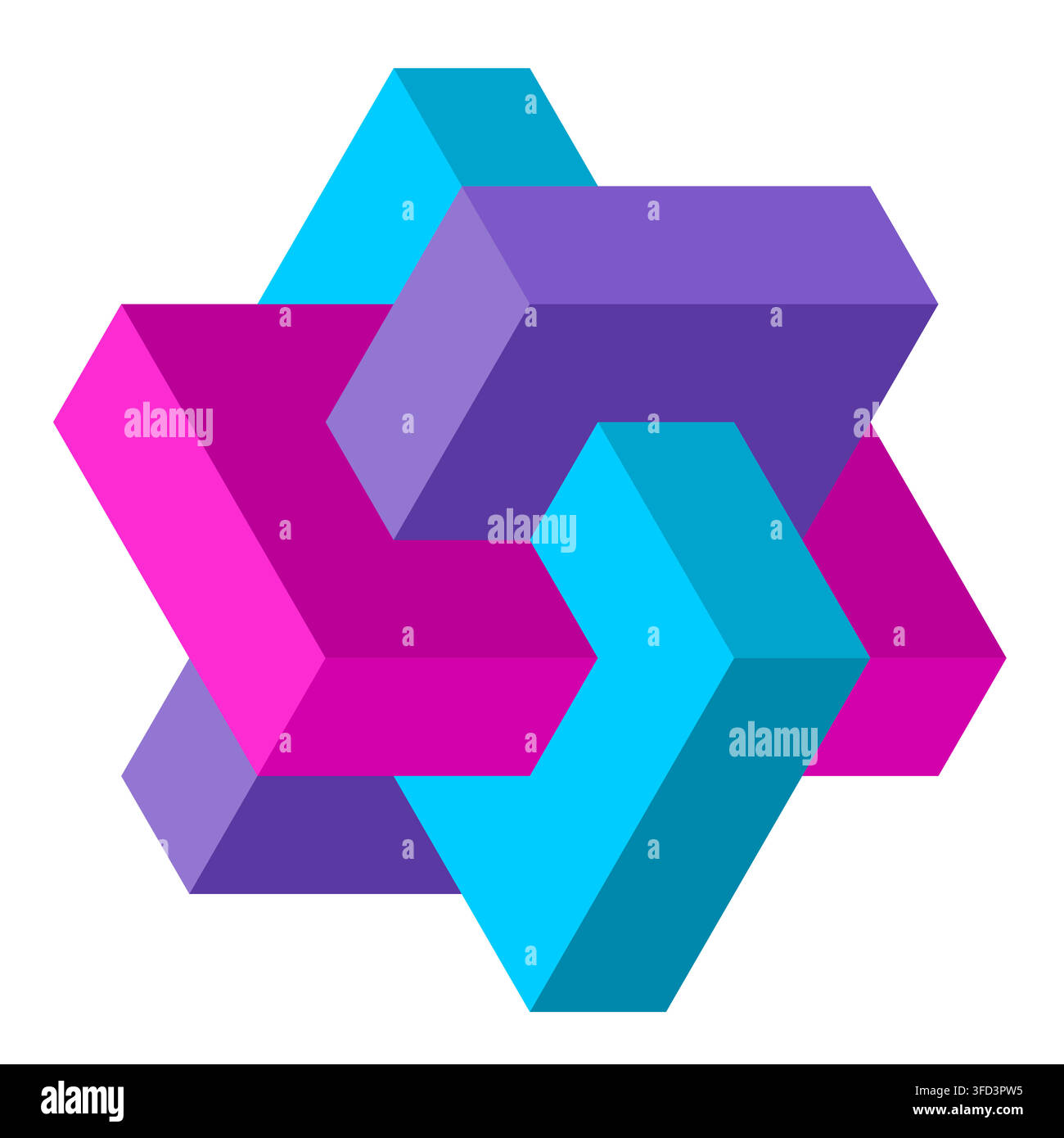 Interlocking 3D rectangles. Optical illusion. Editable EPS vector Stock Vector