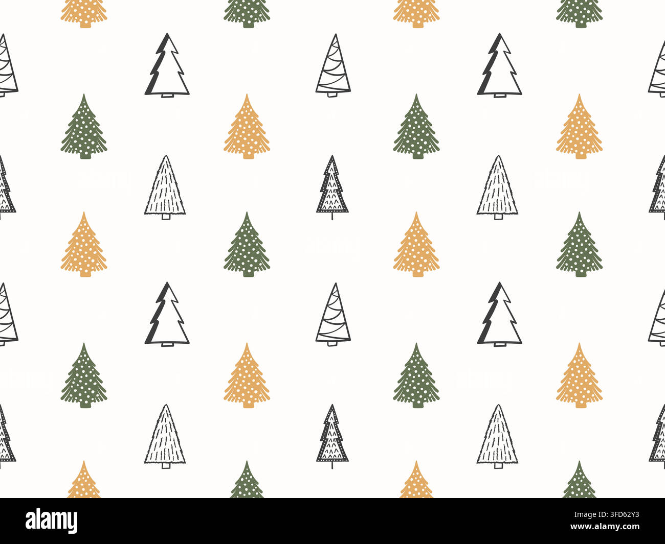 Seamless pattern with handdrawn Christmas trees, vector eps10 illustration Stock Vector