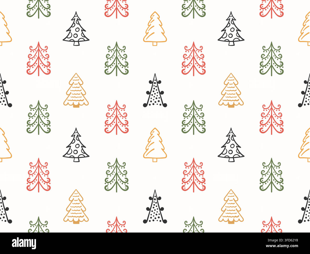 Seamless pattern with handdrawn Christmas trees, vector eps10 illustration Stock Vector